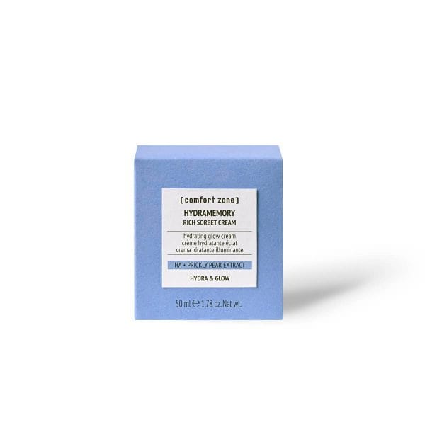 Verpakking vooraanzicht van een hydraterende cream voor dagelijkse gezichtsverzorging - Comfort Zone - Hydramemory - Rich Sorbet Cream