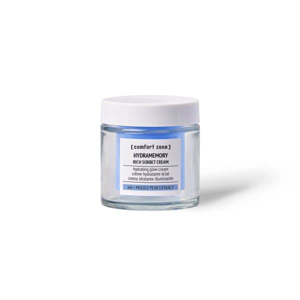 Glazen potje met een hydraterende cream voor dagelijkse gezichtsverzorging - Comfort Zone - Hydramemory - Rich Sorbet Cream